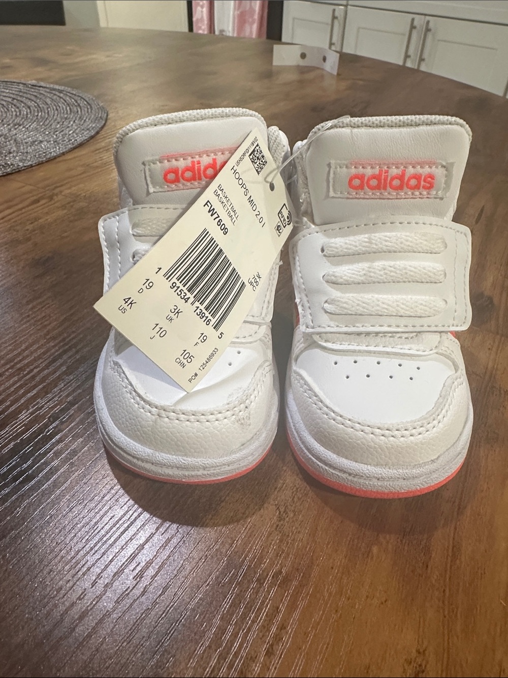 adidas White and Pink Kids High-Top Sneakers